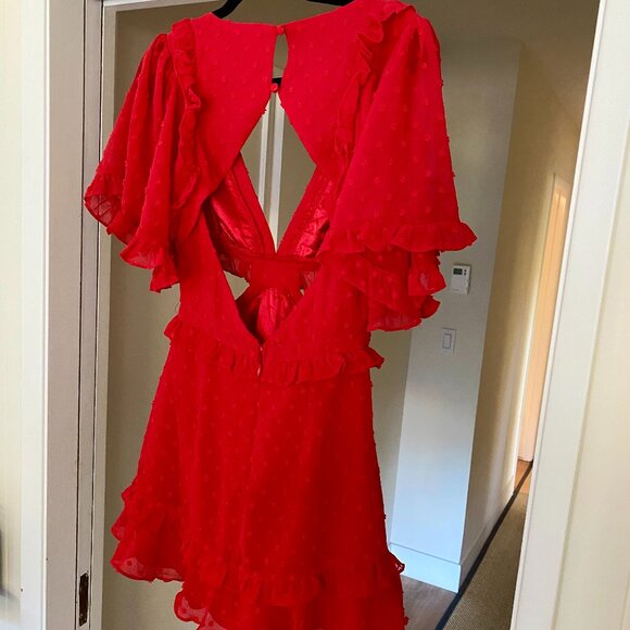 Red Ruffled Mini Cutout Dress - Picture 10 of 16